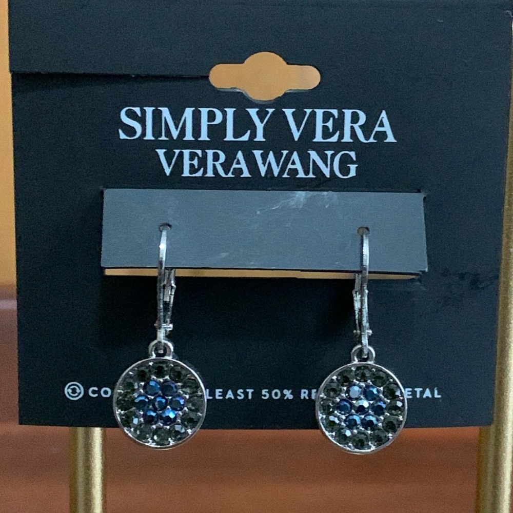 NWT Simply Vera Vera Wang gunmetal dark blue rhinestone earrings